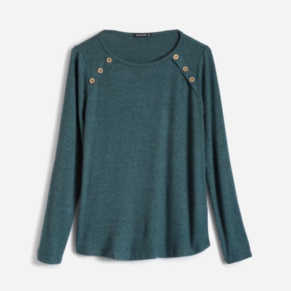 Pink Clover Luna Elbow Patch Button Detail Brushed Knit Top, medium, EUC
